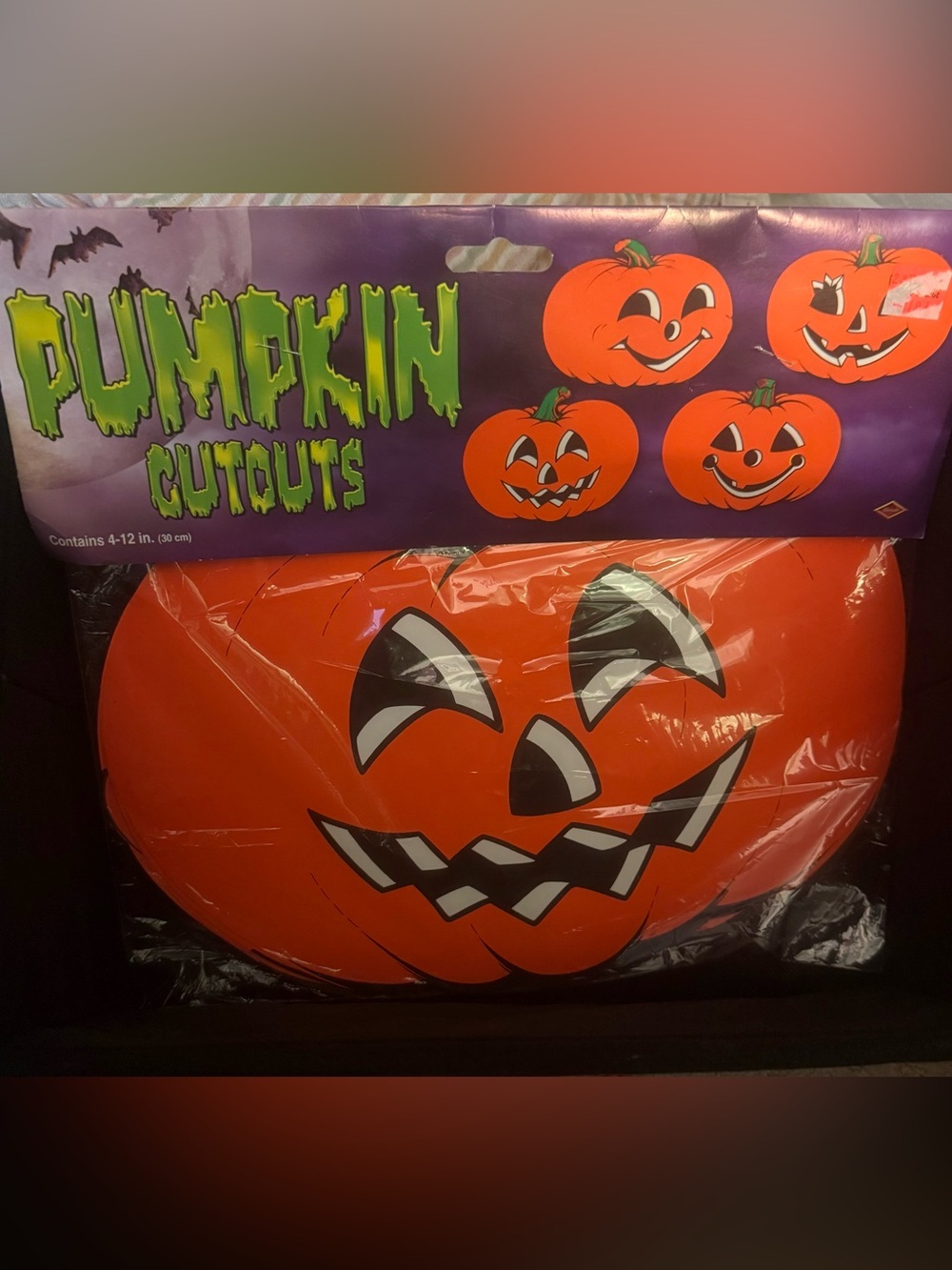 Vintage Kids Orange Pumpkin Cutouts Halloween Decoration 4-12” Double sided OSP